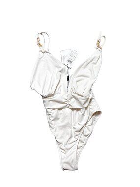Reiss White Plunge One-Piece Swimsuit NWT | Chain Strap | Sustainable